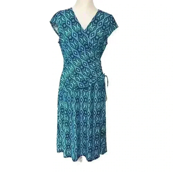 Evan Picone Mock Wrap Dress Size 10 Multicolored Career Church Brunch - Picture 1 of 12